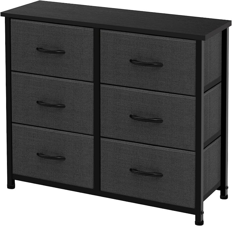 Photo 1 of Life Concept 6 Drawers Fabric, Tower Dresser for Bedroom, Hallway, Nursery, Entryway, Closets, Sturdy Metal Frame, Wood Tabletop, Easy Pull Handle, 31.5 Inches, Dark Grey
