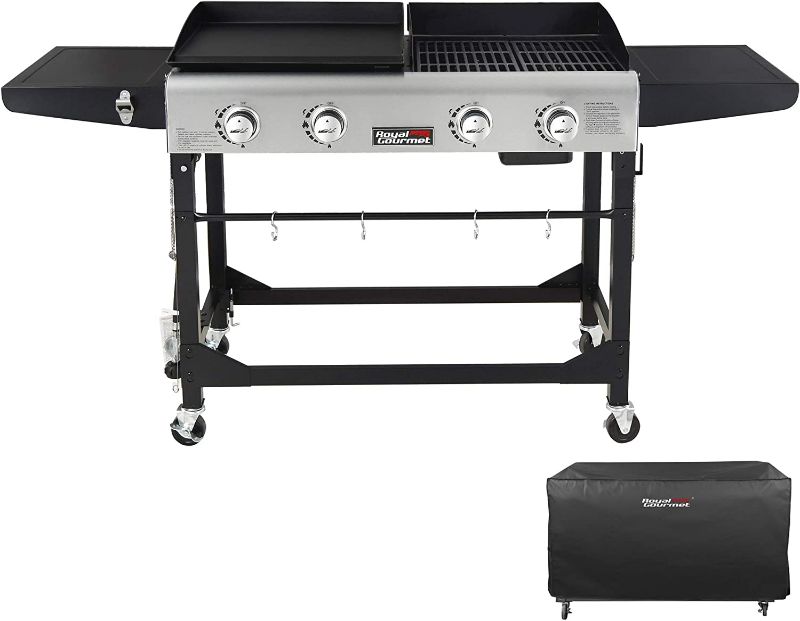 Photo 1 of Royal Gourmet GD401C 4-Burner Portable Propane Flat Top Gas Grill and Griddle Combo, Black
