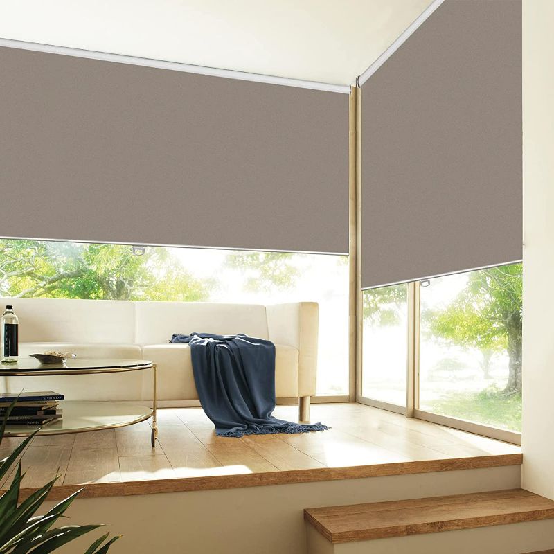 Photo 1 of Joydeco 71 Inches Extra Wide Cordless Blackout Blinds,Coffee Fabric Window Roller Shades for Indoor Outdoor Patio Office Light Blocking Sun Protection (71x 75)
