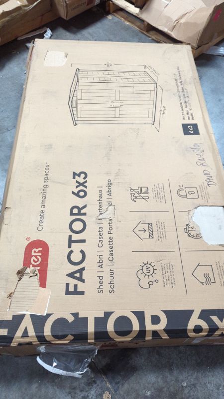 Photo 2 of Keter Factor 6x3 Outdoor Storage Shed Kit-Perfect to Store Patio Furniture, Garden Tools, Bike Accessories, Beach Chairs and Push Lawn Mower, Taupe & Brown
