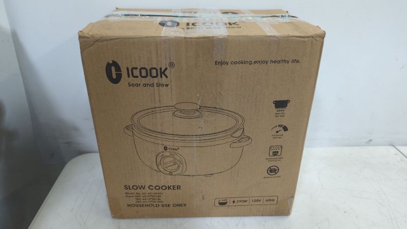 Photo 2 of ICOOK USC-65-OP001RD 6.5 Quart Slow Cooker,Aluminium Sear/Sauté Stew Pot Stovetop safe,Dishwasher Safe,Glass Lid,Adjustable Temp,Food Warmer,RED
