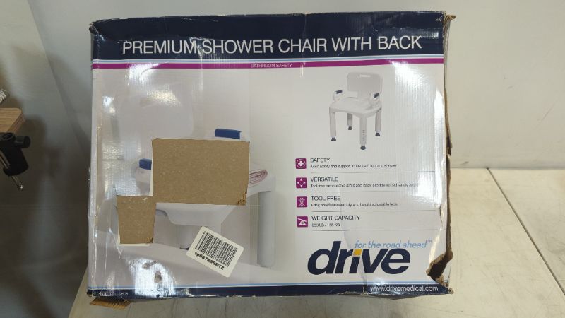 Photo 2 of Drive Medical RTL12505 Handicap Bathroom Bench with Back and Arms, White 1 Count (Pack of 1)