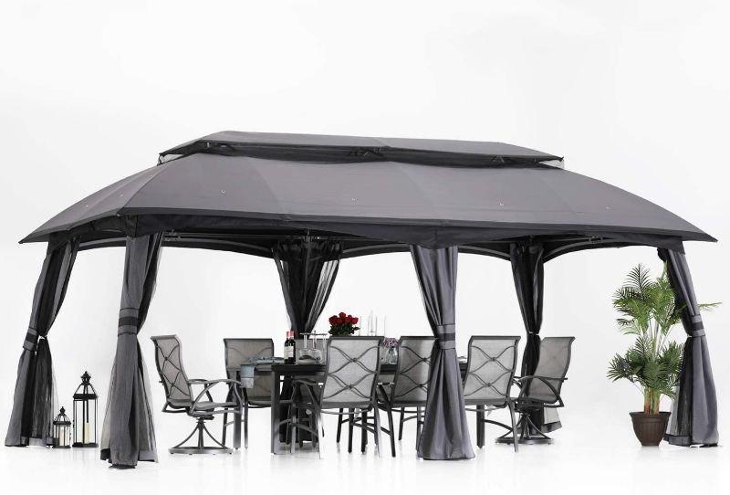 Photo 1 of ABCCANOPY 10x20 Outdoor Gazebo - Patio Gazebos with Mosquito Netting and Double Roof for Backyard, Garden or Lawn (Dark Grey)
