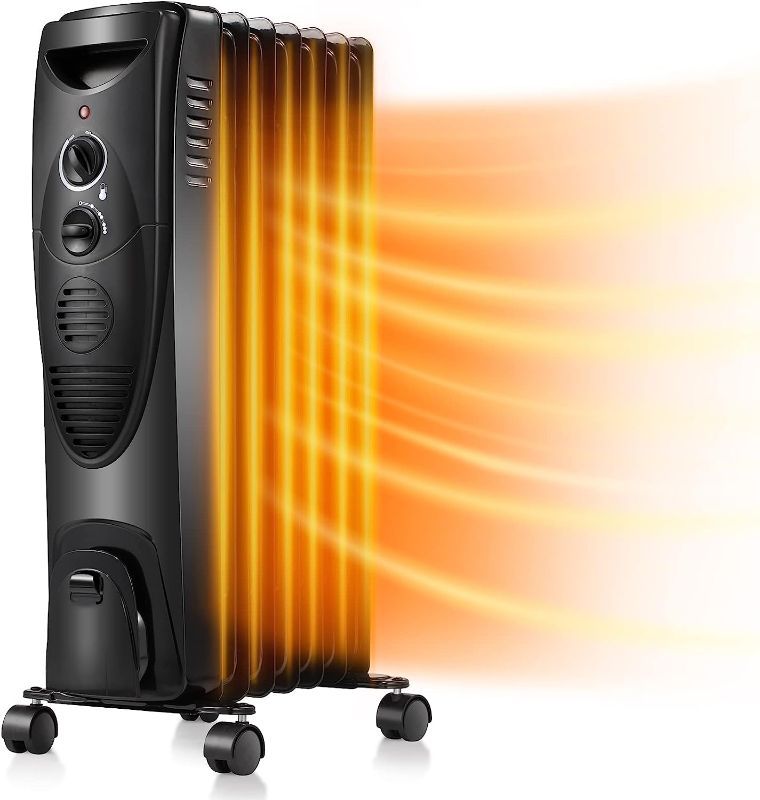 Photo 1 of Kismile 1500W Oil Filled Radiator Heater, Portable Electric Heater with 3 Heat Settings, Adjustable Thermostat, Overheat & Tip-Over Protection, Oil Heaters for indoor use (Black)
