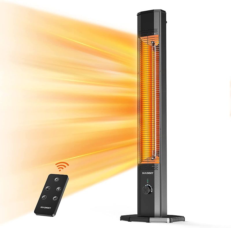 Photo 1 of Outdoor Electric Patio Heater, Haimmy 42in Infrared Heater with Remote, 9 Heat Levels, 9H Timers, 1500W Instant Heating, Safety Lock, Tip-Over & Overheat Protection, IPX5 Waterproof Tower Space Heater
