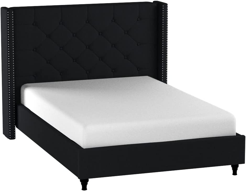 Photo 1 of Home Life Premiere Classics Cloth Black Linen 51" Tall Headboard Platform Bed with Slats King - Complete Bed 5 Year Warranty Included 007
