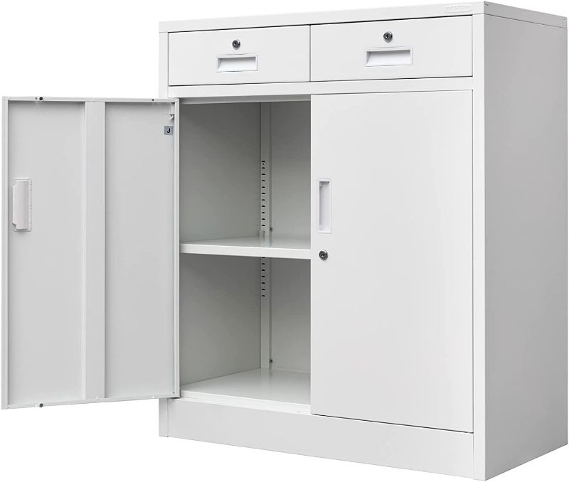 Photo 1 of BESFUR Metal Locking Storage Cabinet, 36“H Metal File Cabinet with Two Drawers, Metal Cabinets with Doors and Shelves for Office, School, Garage?White?
