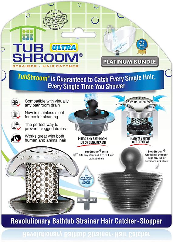 Photo 1 of TubShroom Ultra Revolutionary Bath Tub Drain Protector Hair Catcher/Strainer/Snare, Stainless Steel, Stainless Combo
