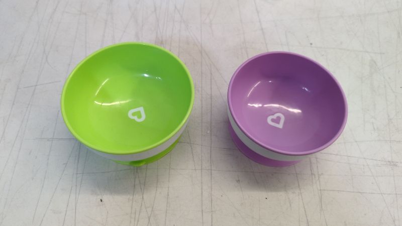 Photo 2 of Munchkin® Stay Put™ Suction Bowls for Babies and Toddlers, 2 Pack, Green/Purple
