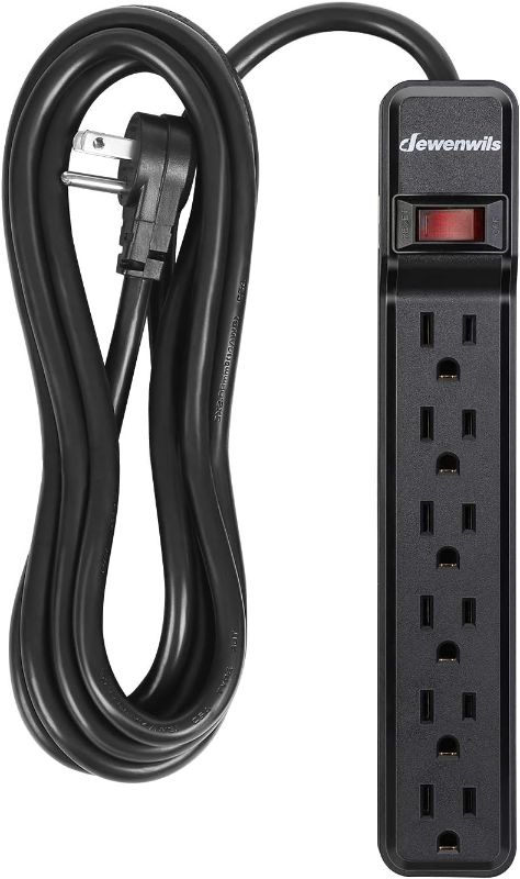 Photo 1 of DEWENWILS 6-Outlet Power Strip Surge Protector with 10 Foot Long Extension Cord, Low Profile Flat Plug, 15 Amp Circuit Breaker, 500 Joules, Wall Mount, UL Listed, Black
