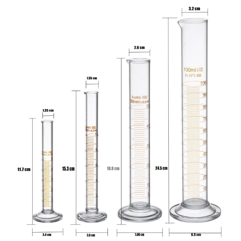 Photo 1 of Thick Glass Graduated Measuring Cylinder Set 5ml 10ml 50ml 100ml Glass with Two Brushes
