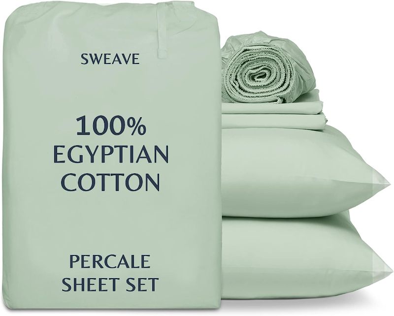 Photo 1 of Sweave 100% Egyptian Cotton Percale Weave Sheet Set Twin Size - Luxurious 400 Thread Count, Breathable, Hypoallergenic, Cool, Crisp, Double Elastic - Oeko-TEX Certified - Softer After Every Wash
