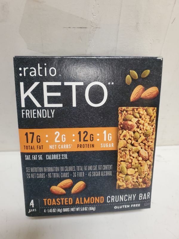 Photo 2 of :ratio KETO Friendly Crunchy Bars, Toasted Almond, Gluten Free Snack, 4 ct Toasted Almond (Pack of 1)