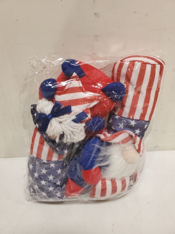 Photo 2 of 4th of July Patriotic Gnome Plush Elf Ornament 2Pcs Handmade Gnome Plush American Couple Scandinavian Tomte 4th of July Veterans Day Memorial Day Gift Independence Day Table Decorations Tray Ornament