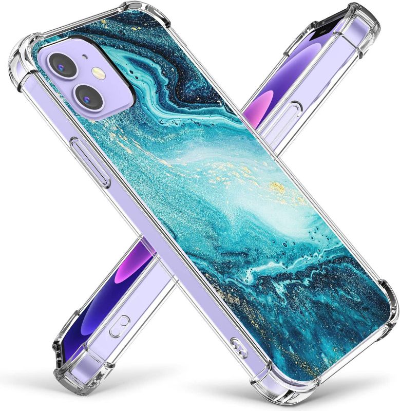 Photo 1 of Aesthetic Navy Blue Marble Pattern Clear Phone Case Compatible with iPhone 11 Pro Max,Trendy Design TPU Bumper Case Support Wireless Charging