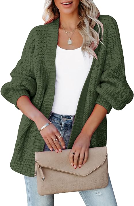 Photo 1 of Amarmia Women's Open Front Cardigan Long Sleeve Knit Sweater Lightweight Chunky Sweaters Loose Fit Outwear Green ( Medium )