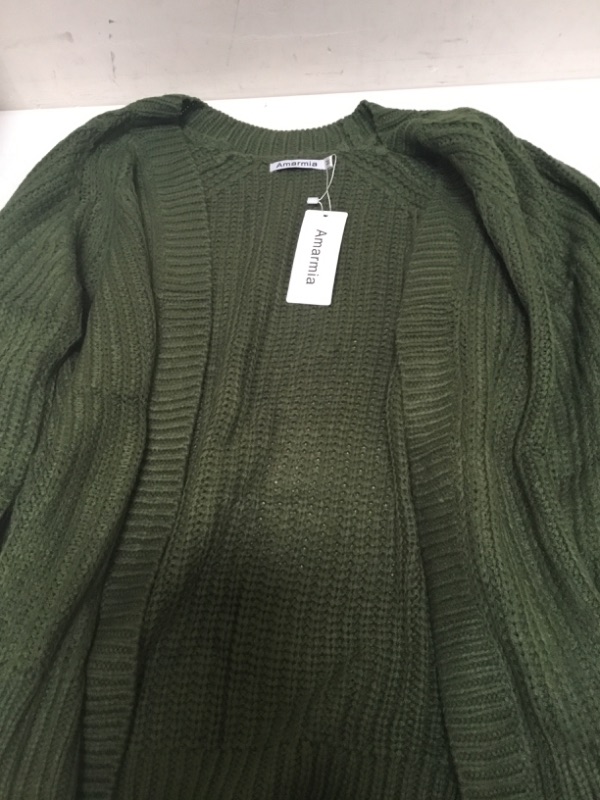 Photo 3 of Amarmia Women's Open Front Cardigan Long Sleeve Knit Sweater Lightweight Chunky Sweaters Loose Fit Outwear Green ( Medium )