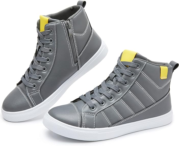 Photo 1 of ZGR High Top Sneakers for Women Lace Up Leather Fashion Sneakers Ankle Boots with Zipper ( Grey,  7 )
