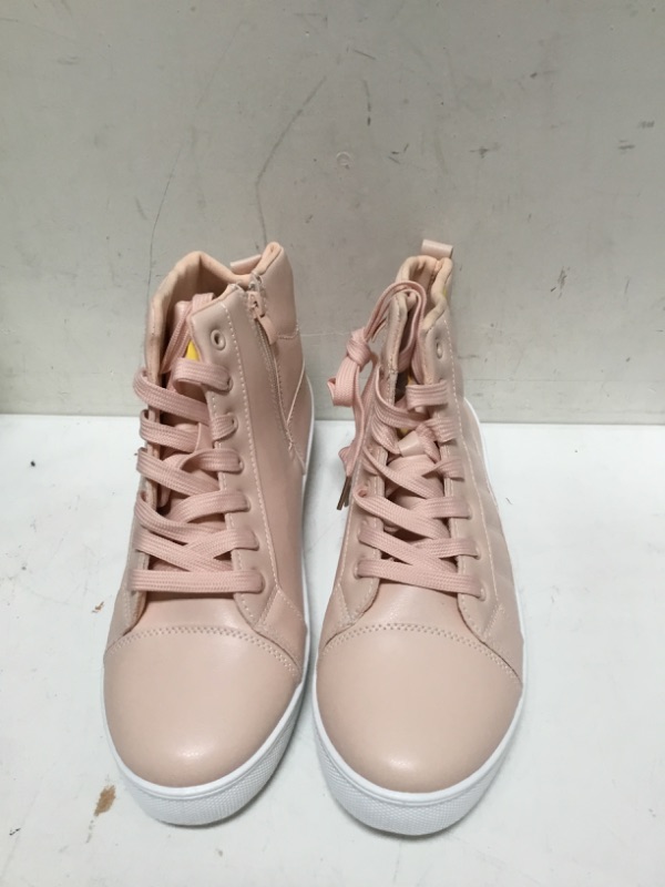 Photo 2 of ZGR High Top Sneakers for Women Lace Up Leather Fashion Sneakers Ankle Boots with Zipper 11 , Pink