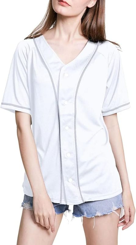 Photo 1 of Baseball Jerseys for Women Hip Hop Hipster Button Down Shirts Plain Jersey Shirt Sports Uniform ( medium )
