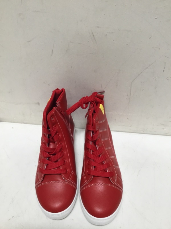 Photo 3 of ZGR High Top Sneakers for Women Lace Up Leather Fashion Sneakers Ankle Boots with Zipper 8 Red