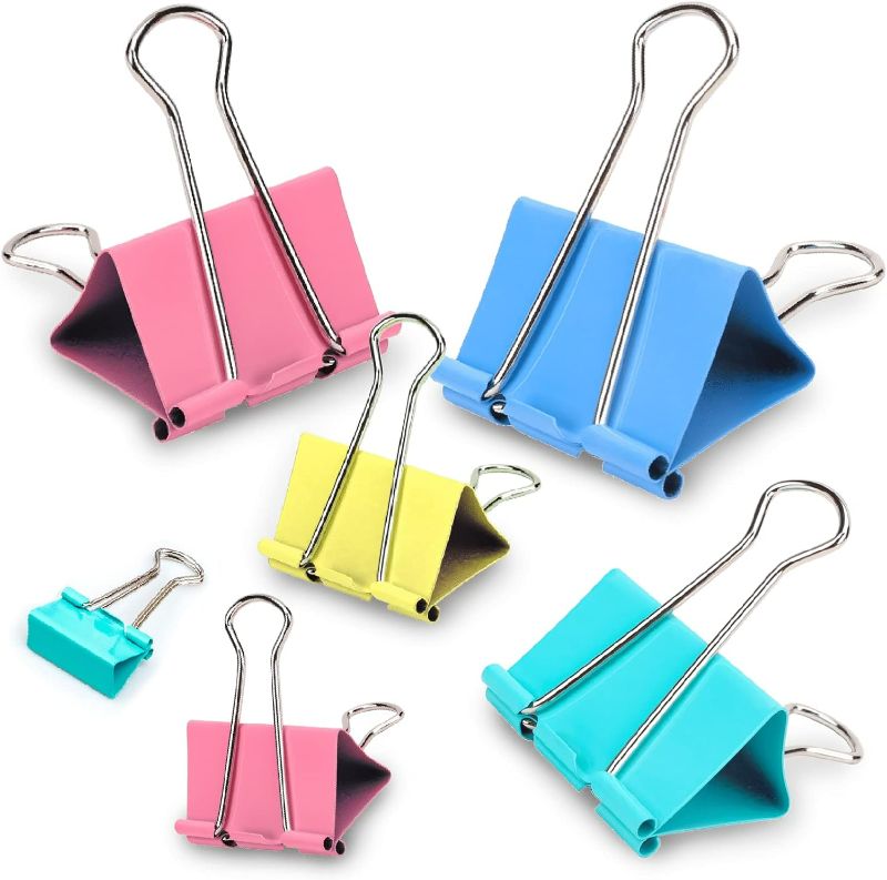 Photo 1 of ZYFOFFICE Binder Clips Colored Paper Clamps Assorted Sizes 150 Count Medium, Small,Micro Assorted Binder Clip 3 Sizes Metal Binding Paperwork Clamp Bulk, School Teachers Office Supplies
