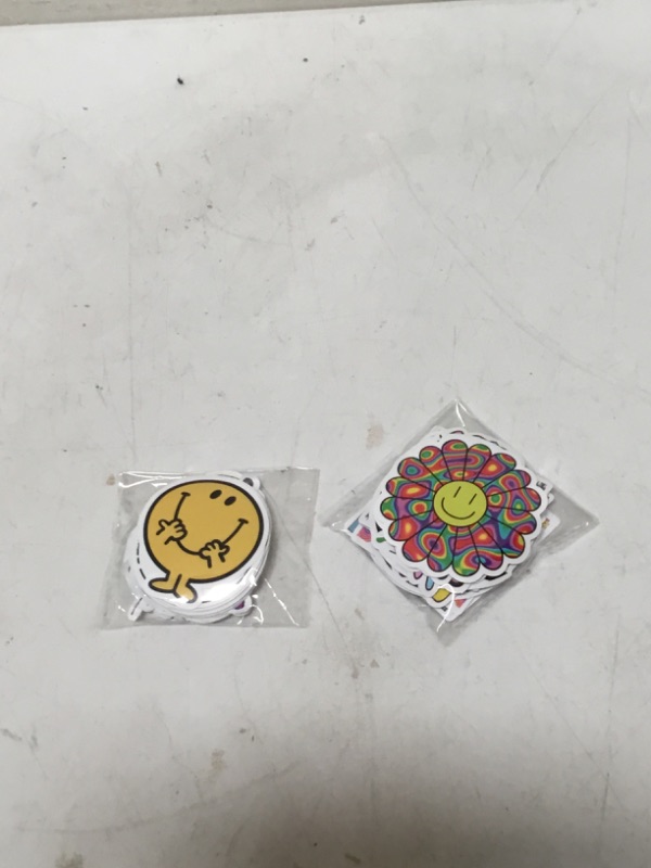 Photo 3 of Smiley Face Sticker for Water Bottle,100Pcs Vinyl Aesthetic Waterproof Sticker Happy Face Stickers Cute Sticker for Laptop Phone Guitar Water Bottle Luggage Guitar