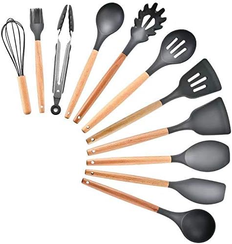 Photo 1 of  9/11pcs Cooking Tools Set Silicone Cooking Utensils Kitchen Set Kitchen Tools Tongs Spatula Soup Spoon Utensilios De Cocina (Color : Dark Gray-11pcs)