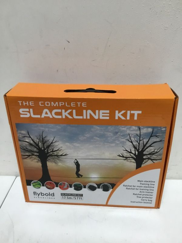 Photo 2 of flybold Slackline Kit with Training Line - 57 ft Kids Backyard Slack Line Equipment - Balance Rope w/Tree Protectors, Arm Trainer, Ratchet Cover & Carry Bag - 57 ft Tight Rope for Kids and Adults COMPLETE KIT