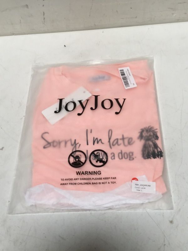 Photo 1 of Sorry I'm Late I Saw A Dog Graphic Tee Shirts for Women Short Sleeve Funny Letter Print T Shirt Cute Dog Mom Shirt Pink (L)