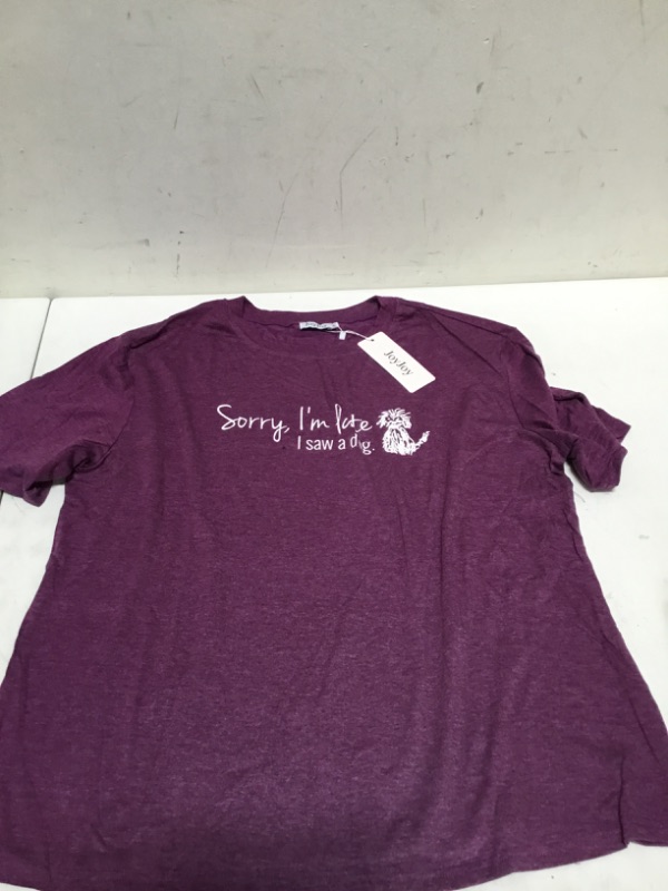 Photo 2 of Sorry I'm Late I Saw a Dog Shirts for Women Short Sleeve Crewneck Summer Comfy Shirt Funny Graphic Tee Tops for Dog Mom Purple (XL)