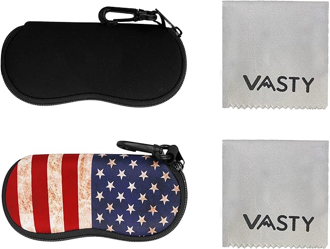 Photo 1 of VASTY Sunglasses Soft Case Eyeglasses Glasses Light Pouch Bag Zipper Portable Neoprene, Black USA Flag 2 Pack