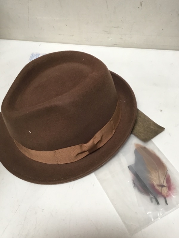 Photo 3 of AKIO&AQUIRAX Fedora Hats for Men Women 100% Australian Wool Mens Dress Hat with Brim Classic Felt Fedora Vintage ( BROWN, L)