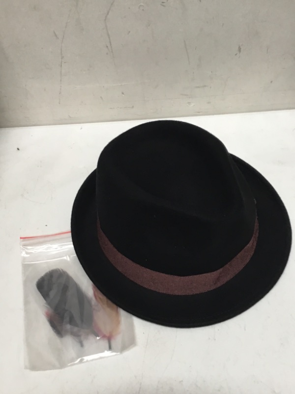 Photo 3 of AKIO&AQUIRAX Fedora Hats for Men Women 100% Australian Wool Mens Dress Hat with Brim Classic Felt Fedora Vintage 7 3/8 Black3