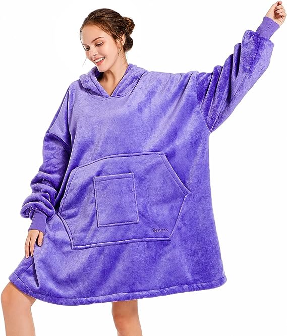 Photo 1 of REDESS Blanket Hoodie Sweatshirt, Wearable Blanket Oversized Sherpa with Sleeves and Giant Pocket, Cozy Hoodie Warm for Adult Kids (purple)