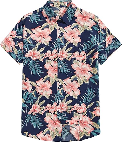 Photo 1 of GORGLITTER Men's Hawaiian Button Down Shirt Tropical Print Short Sleeve Beach Shirt Tops (XXL)
