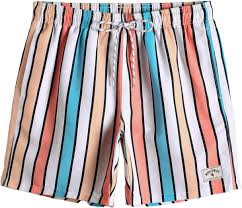 Photo 1 of WDIRARA Men's Drawstring Waist Swim Trunks Striped Print Pocket Shorts (medium)
