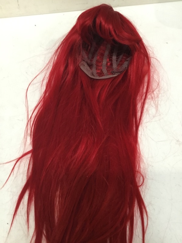 Photo 3 of Long Bright Red Wig with Bangs,Straight Dark Red Wigs for Women,Wine Red Long Straight Heat Resistant Synthetic wig for Fashion Women