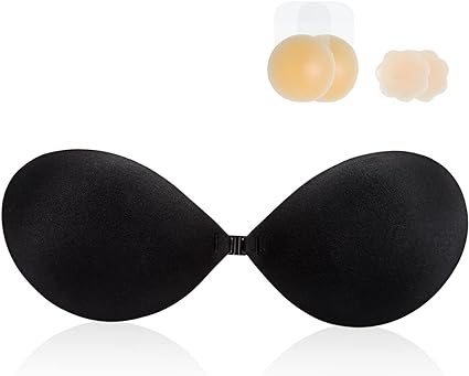 Photo 1 of unetme Strapless Sticky Bra for Women Invisible Adhesive Bra with Push Up and Nipple Pasties for Backless Dresses ( BLACK- E )
 