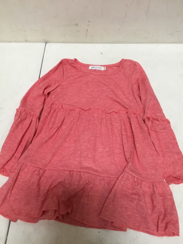 Photo 2 of IIMMER Kid Girls Red Ruffle Long Bell Sleeve Blouse Tiered Autumn Pleated Falre Hem T-Shirt 5-6 Years 