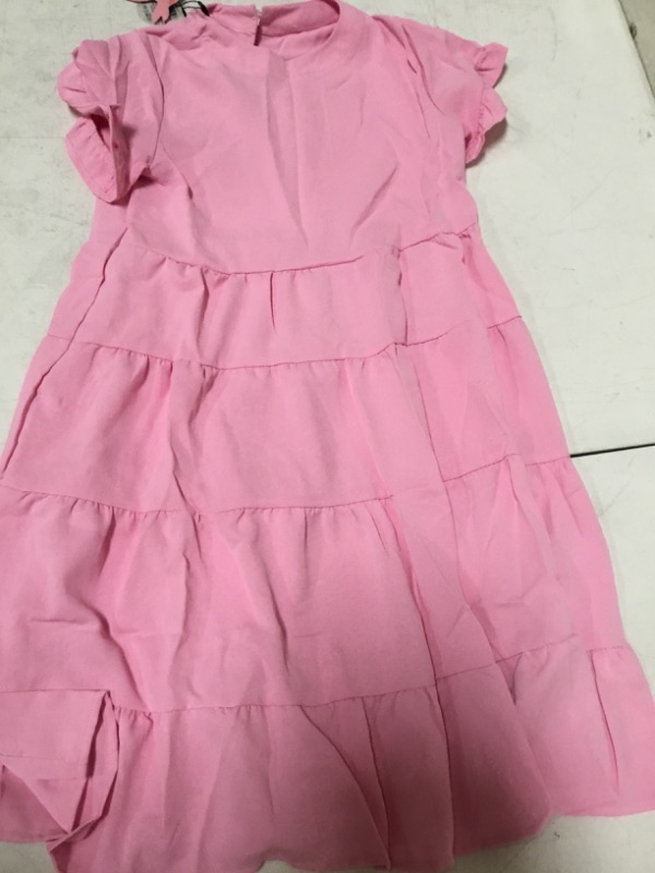 Photo 1 of FIRKIAL Big Girl Summer Dress Tunic Ruffle Short Sleeve Tiered Swing Pleated Casual Sundress Midi Dress Pink 13-14 Years