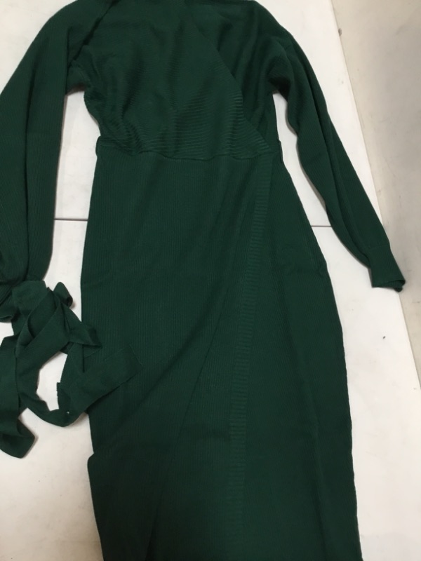 Photo 1 of Meenew Women's Bodycon Pullover Sweater Dress Wrap V Neck Midi Knit Dress XL Dark Green