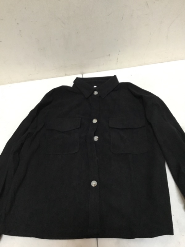 Photo 3 of Women Corduroy Jacket Shacket Casual Long Sleeve Button Down Shirts Coats Tops with Pockets?Black-L)