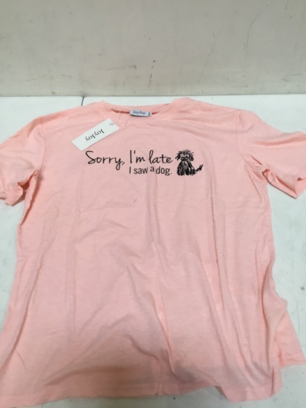 Photo 1 of Sorry I'm Late I Saw A Dog Graphic Tee Shirts for Women Short Sleeve Funny Letter Print T Shirt Cute Dog Mom Shirt Pink (medium)