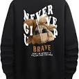 Photo 1 of SHENHE Men's Casual Graphic Slogan Crewneck Long Sleeve Sweatshirt Pullover Tops Bear Black S