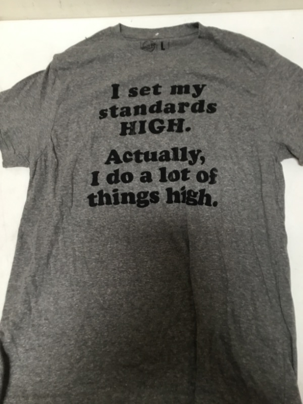 Photo 1 of Mens I Set My Standards High Actually I Do A Lot of Things High Tshirt Funny 420 Tee Crazy Dog Novelty Mens T-Shirts with 420 Sayings Soft Comfortable Funny Graphic Tee Dark Heather Grey L