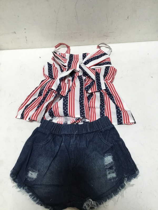 Photo 3 of Goodplayer 4th of July Toddler Girl Outfit US Flag Independence Day Top+Jeans Celebration Denim Shorts Summer Clothes?US Flag3-4T?