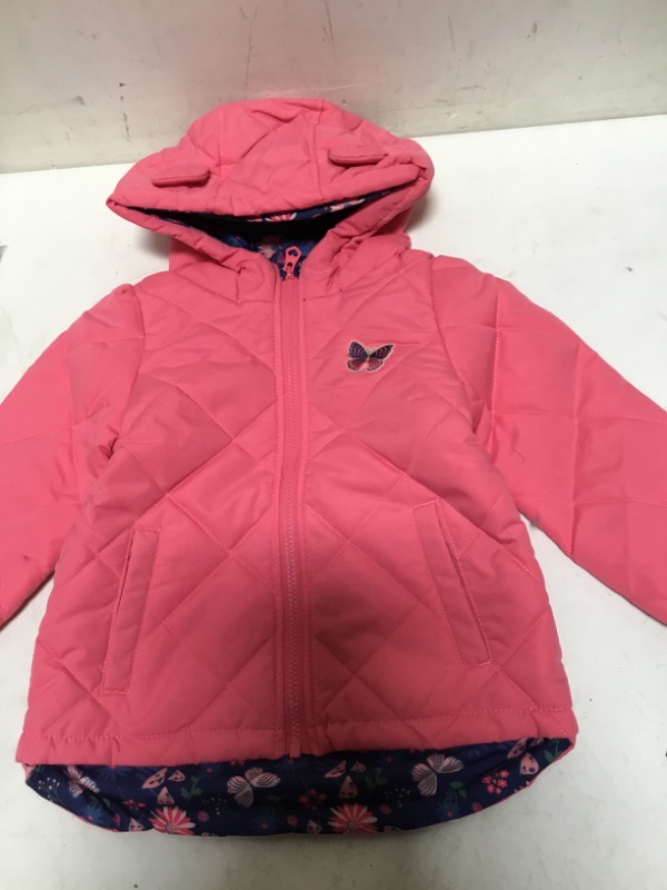 Photo 3 of LONDON FOG Baby Girl's Hooded Puffer Winter Jacket with Floral Print Lining & Hood with 3D Ears 4T Rose