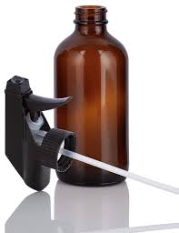 Photo 1 of 2 Pc Amber Glass Boston Round Bottle with Black Trigger Sprayer