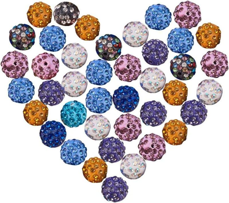 Photo 1 of 12mm Random Mixed Color Polymer Clay Clear Gemstones Cubic Zirconia CZ Stones Pave Micro Setting Disco Ball Spacer Beads, Round Bracelet Connector Charms Beads for Jewelry Making